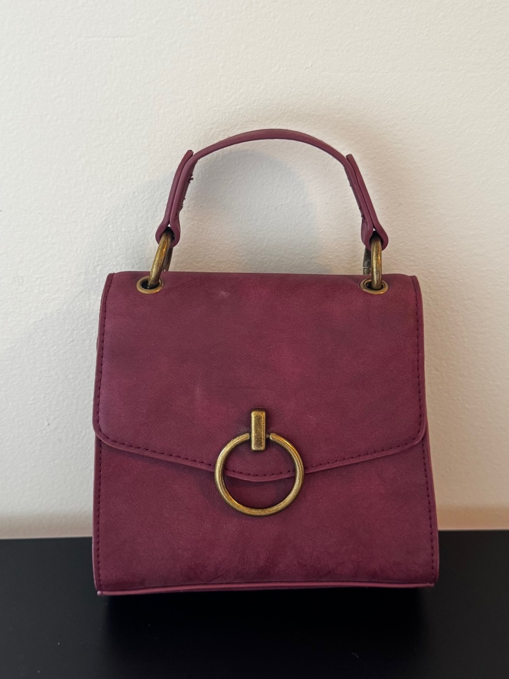 Structured Top-Handle and Crossbody Women’s Mini Bag in Plum with Brass Detail